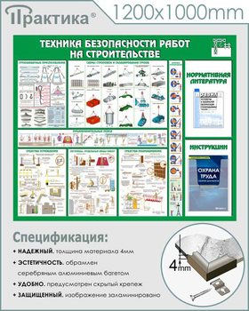 С32 Стенд техника безопасности при строительстве (1200х1000 мм, пластик ПВХ 3 мм, алюминиевый багет серебряного цвета) - Стенды - Тематические стенды - Магазин охраны труда и техники безопасности stroiplakat.ru